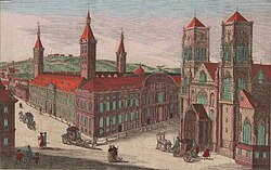 Teilansicht des Fürstbischöflichen Palais und der Lambertuskathedrale (Lüttich)