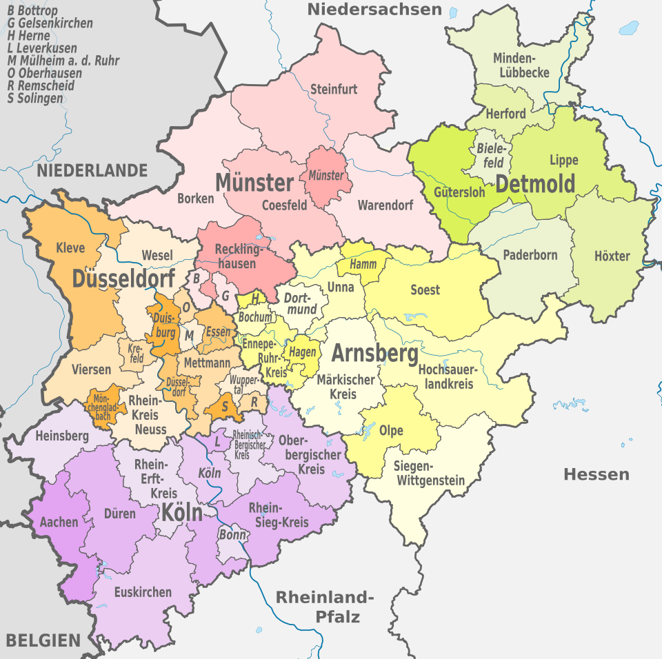 Liste der Kreise und kreisfreien Städte in Nordrhein-Westfalen