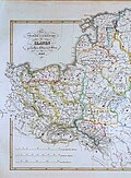 Das Königreich Polen (bezeichnet als R. Poloniae) südlich des Herzogtums Pommern (bezeichnet als D. Pomeraniæ) und südwestlich von Preußen (bezeichnet als Pruzzia) auf einer Landkarte westslawischer Völker und Reiche (gelb umrandet) bis 1125. Preußen war kein slawisches Land.