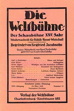 Umschlag der Weltbühne vom 12. März 1929