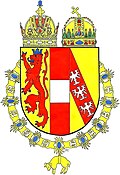 1916 neu geschaffenes persönliches Wappen Kaiser Franz Josephs. Es wurde vier Monate vor seinem Tod noch approbiert, aber nicht mehr eingeführt.