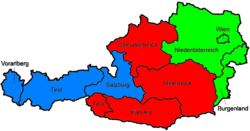 Regionalligaeinteilung: Grün = Ost, Rot = Mitte, Blau = West