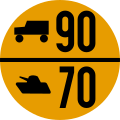 Sonderschild für Fahrbahnbreiten b < 5,50 m (einstreifiger Verkehr), Räder- und Kettenfahrzeuge