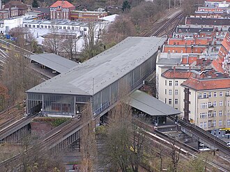 Kreuzungsbahnhof Schöneberg: oben Ringbahnhalle, unten Vorortbahnsteig