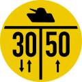 Sonderschild für Fahrbahnbreiten b ≥ 5,50 m (zweistreifiger Verkehr), Kettenfahrzeuge