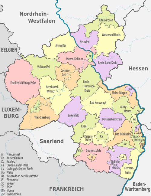 Liste der Landkreise und kreisfreien Städte in Rheinland-Pfalz